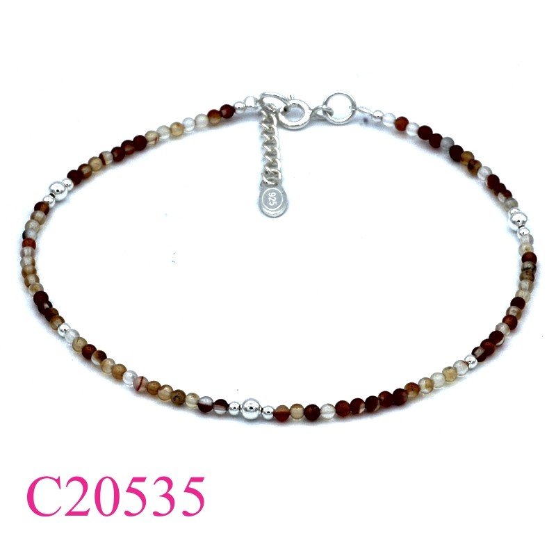 Bracelet, 8.5+1 inches 2mm Red Agate beads.