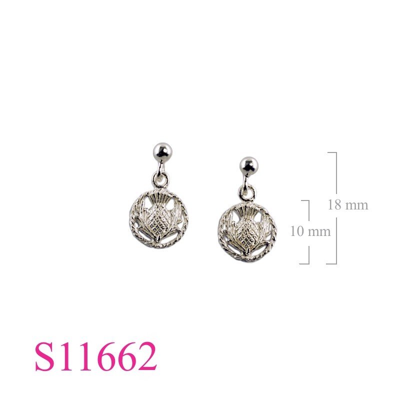 Earrings, 9mm Thistle in circle.