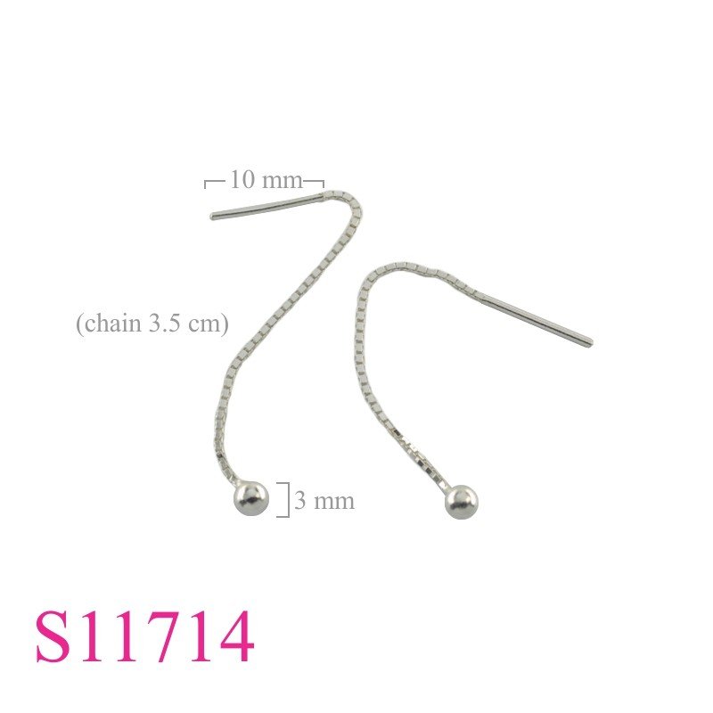 Earrings, chain thru with 3mm ball.