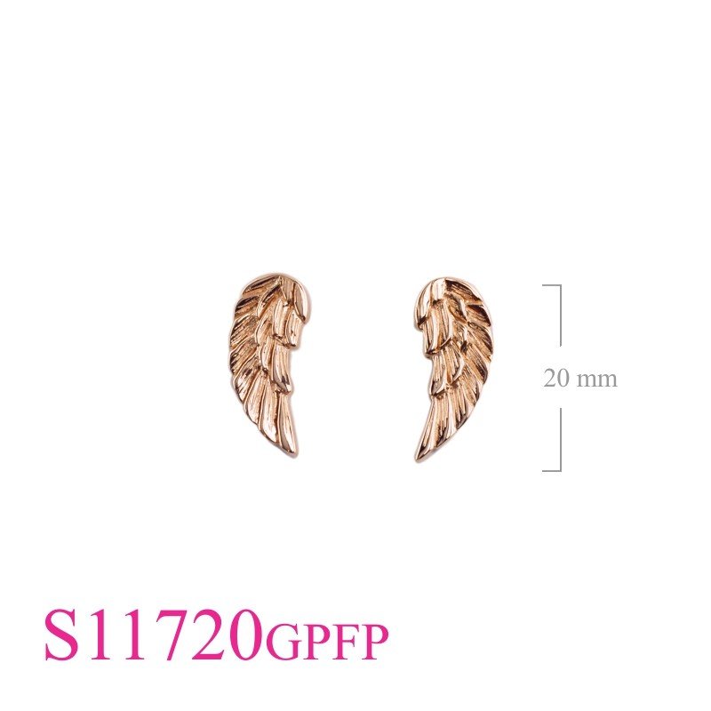 Wing Earrings, Gold Earrings,  with Flash Pink Gold plated.