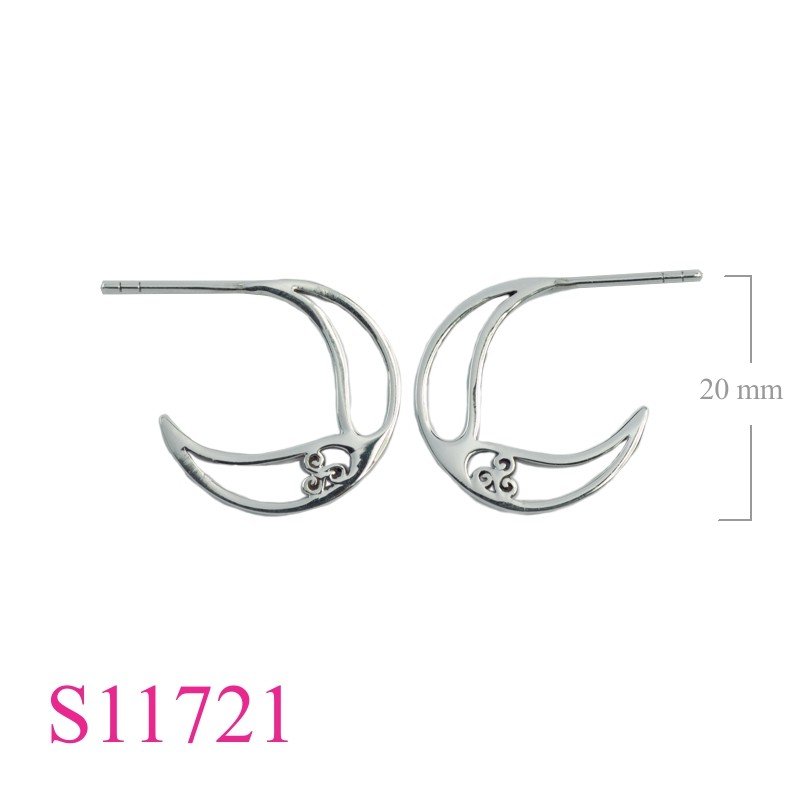 "Crescent Earrings, Triskelion Earrings, openwork crescent and small Triskelion."