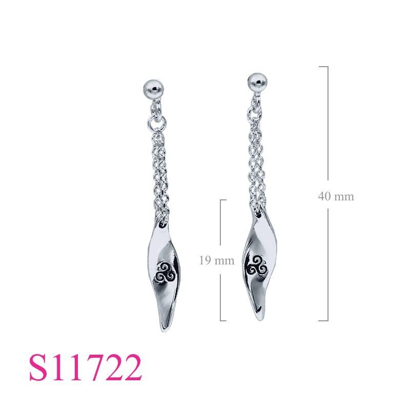 Triskelion Earrings, hanging twist Triskelion blade