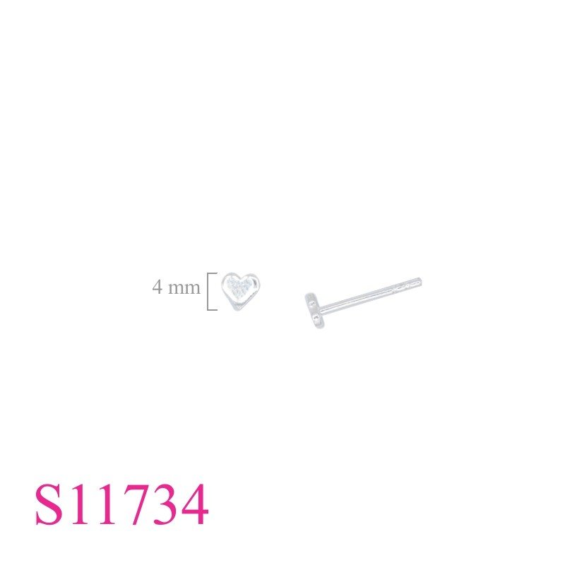 Earrings, 4mm flat heart.