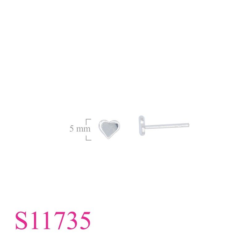 Earrings, 5mm flat heart.