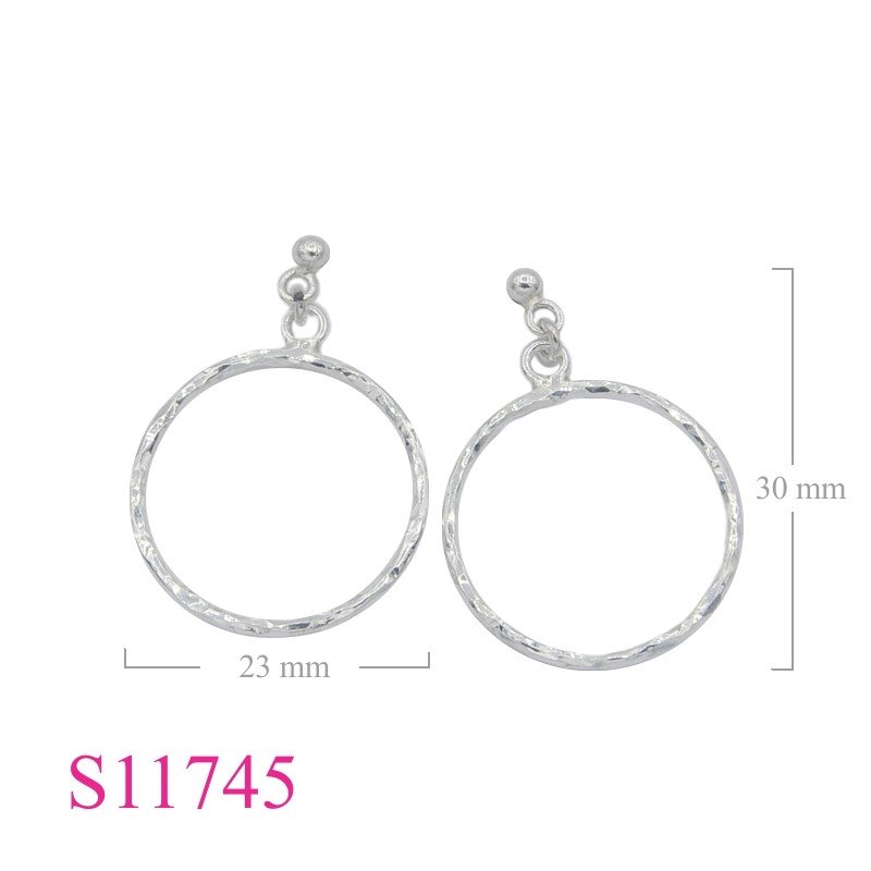 Earrings, 20mm hammered hoop with ball stud.