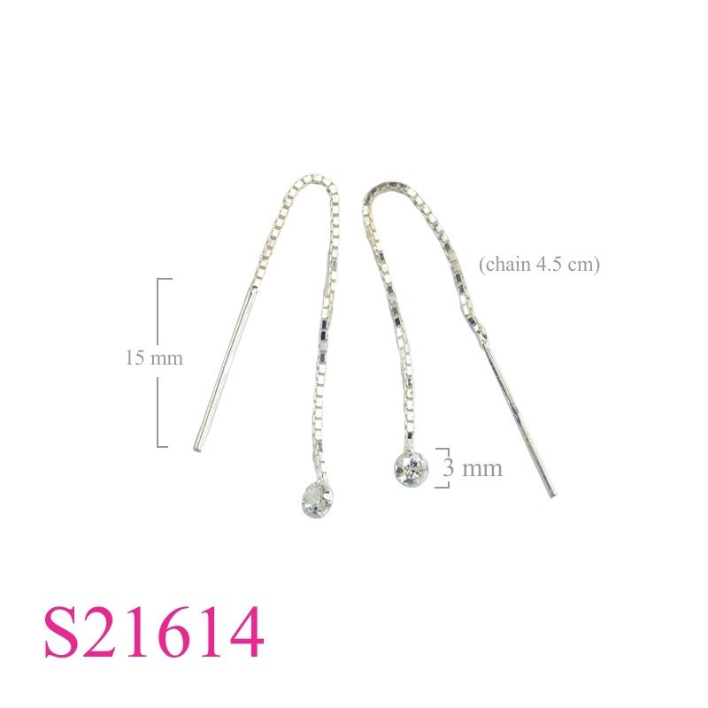 Earrings, 3mm CCZ and chain.