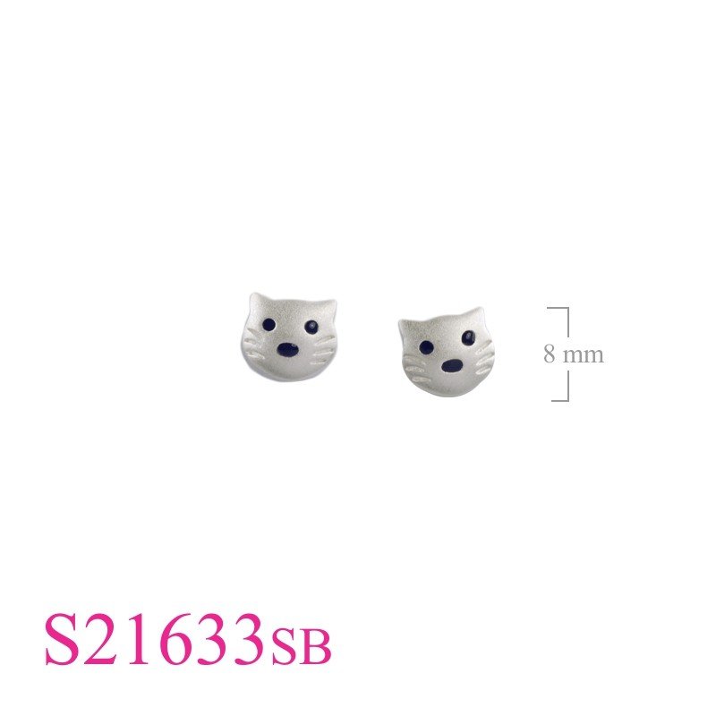 Earrings, enamel Sandblast cat head.