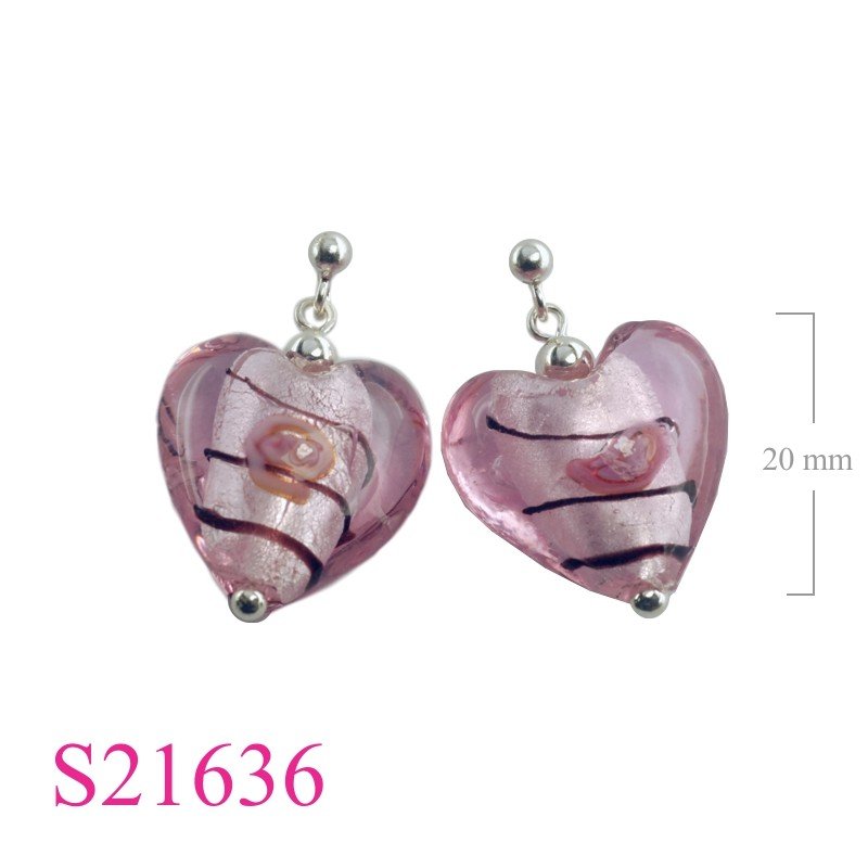 Earrings, 20mm glass heart.
