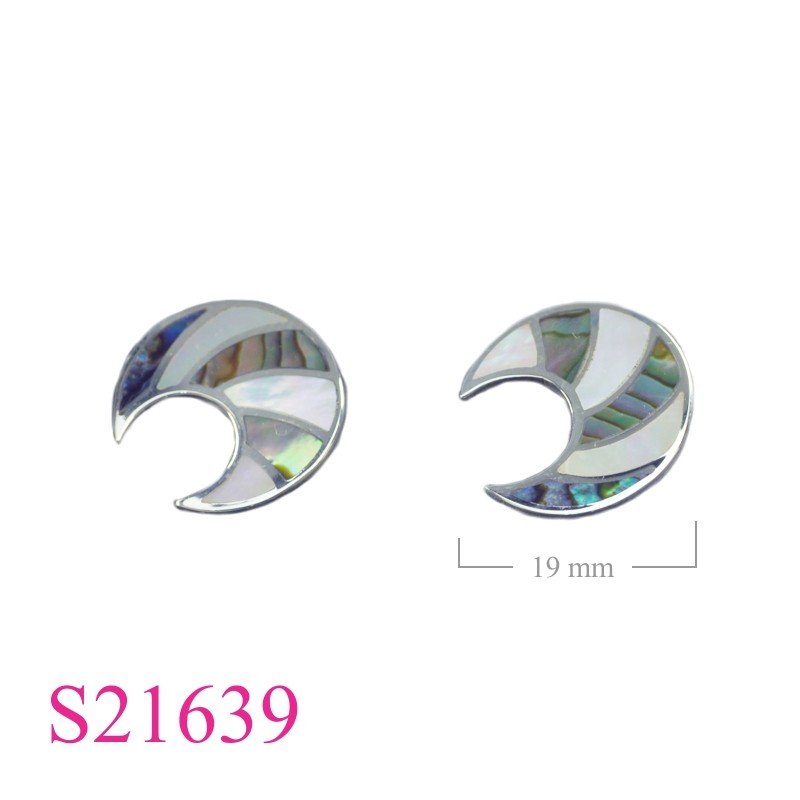Earrings, 19mm crescent shape MOP/Paua.