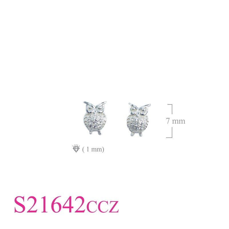 Owl Earrings, CZ Earrings, 7mm  with small CCZs.