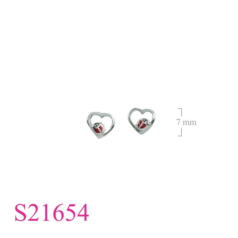 Ladybug Earrings, Heart Earrings, enamel  on .