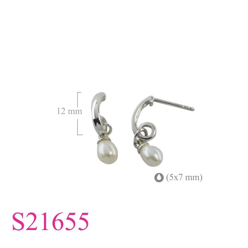 Earrings, swirl with hanging oval Fresh Water Perl.