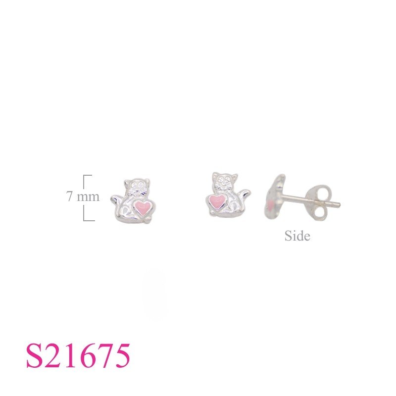 Cat Earrings, Heart Earrings, enamel  and .