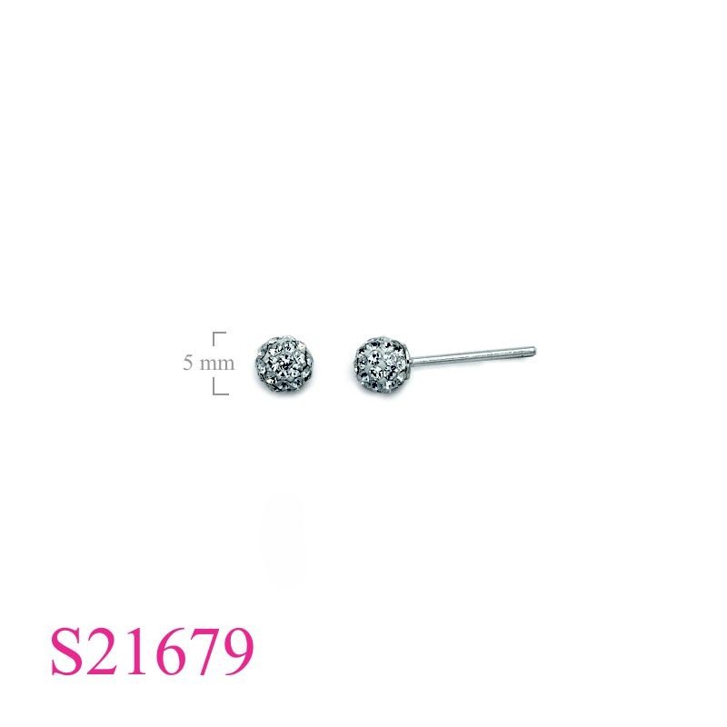 Earrings, 5mm ball with small Clear crystals.