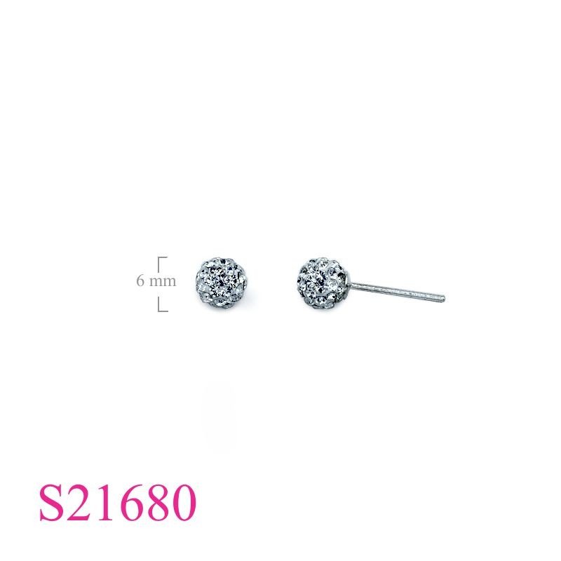Earrings, 6mm ball with small Clear crystals.
