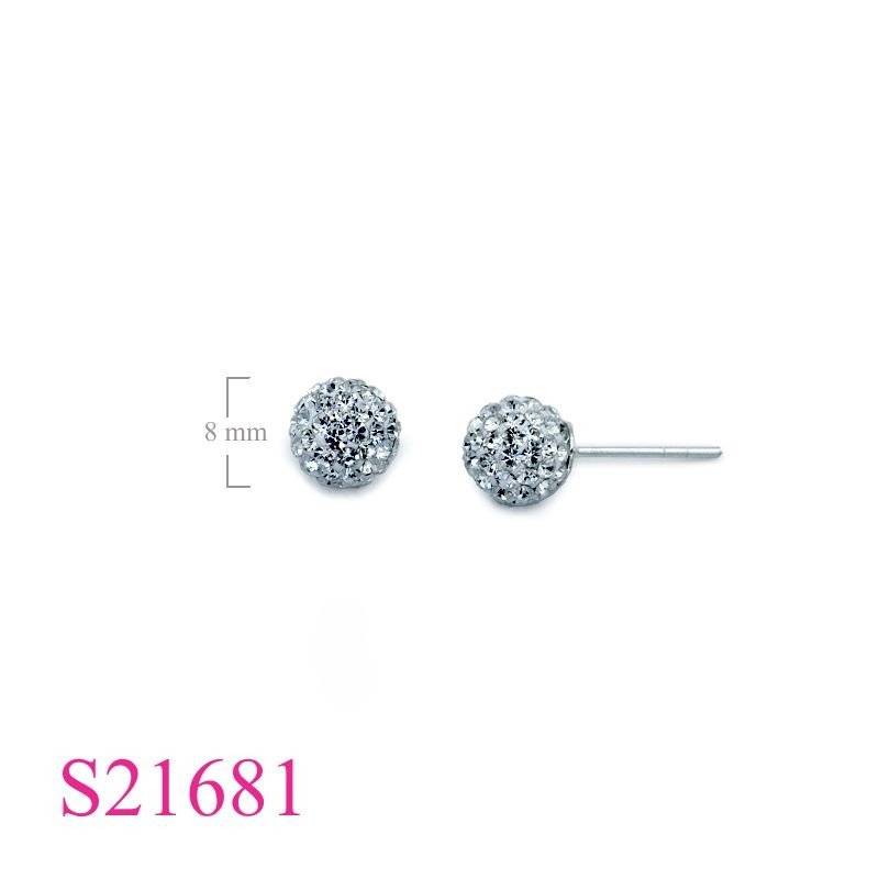 Earrings, 8mm ball with small Clear crystals.