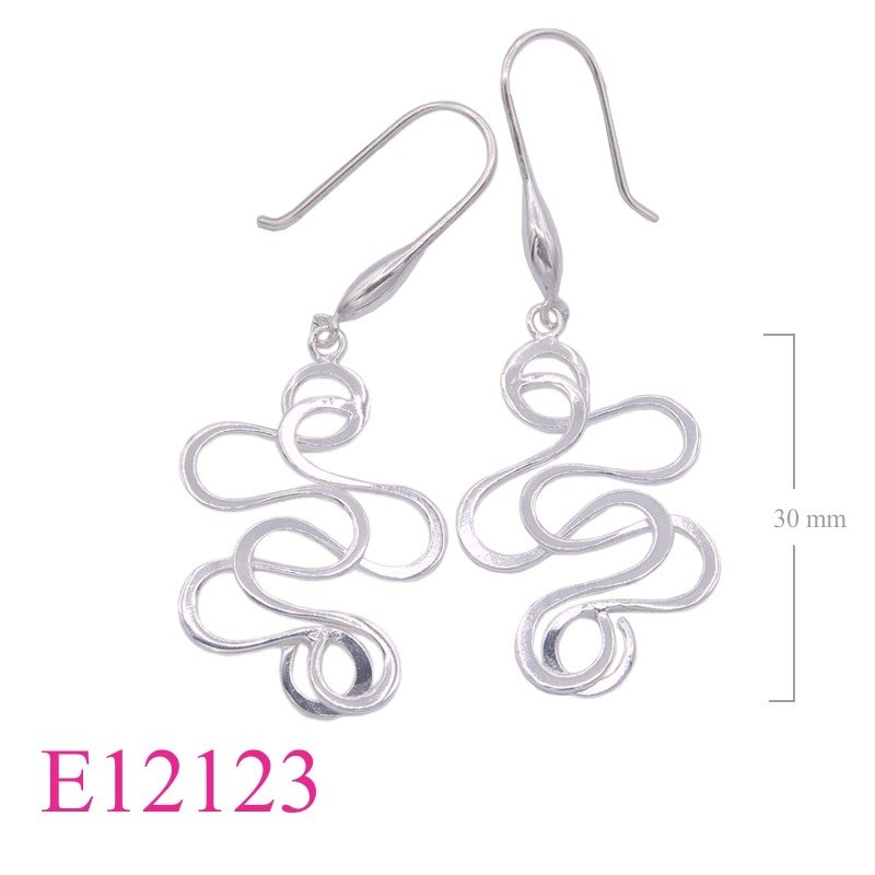 Earrings, wavy flat line and drop hook.