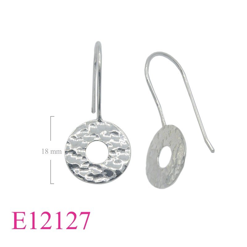 Earrings, hammered round sheet wire hook.