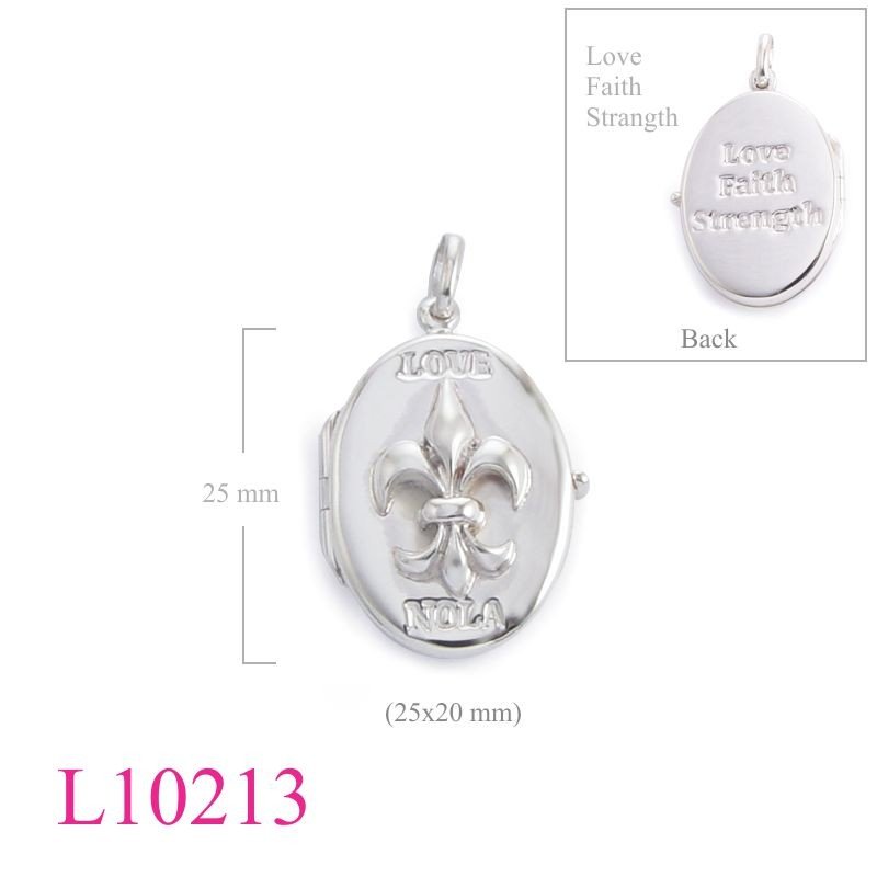 Fleur De Lis Locket, 25mm "Love, Faith, Strength".
