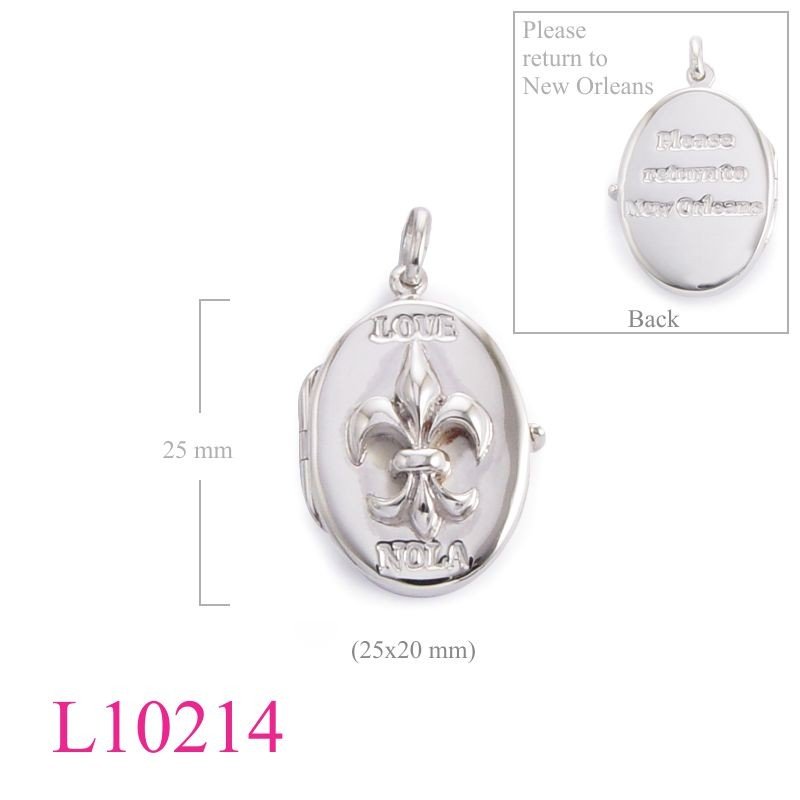 Fleur De Lis Locket, Travel Jewelry Locket, 25mm Fleur de lis oval "Please return to New Orleans"