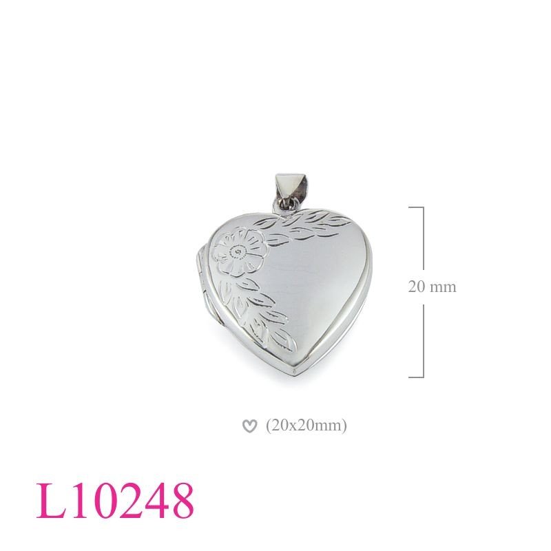 Flower Locket, Heart Locket, 20mm heart with engraved a flower.