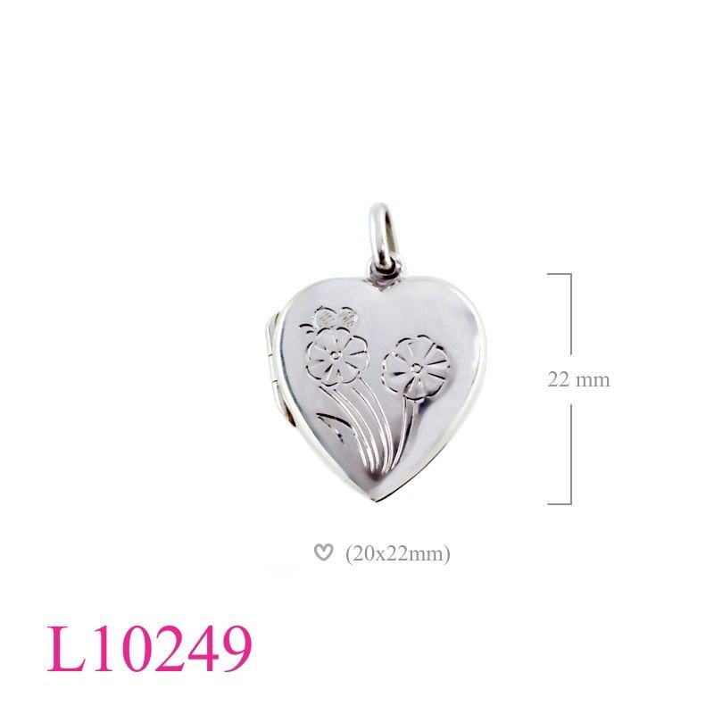 Flower Locket, Heart Locket, 20mm heart with engraved double flower.
