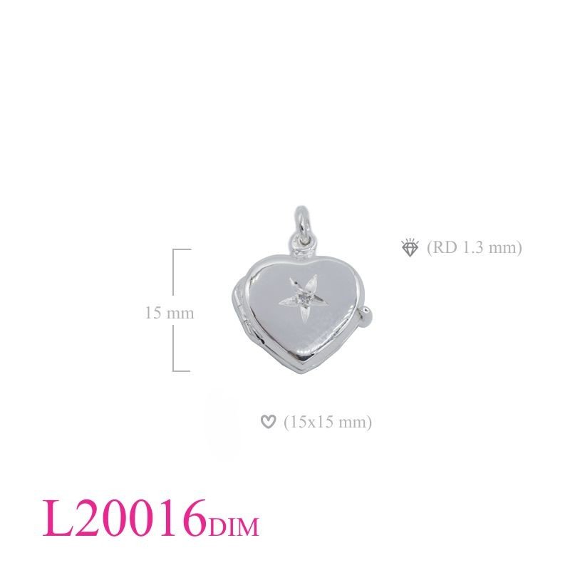 Heart Locket, 15mm  with Real Diamond.