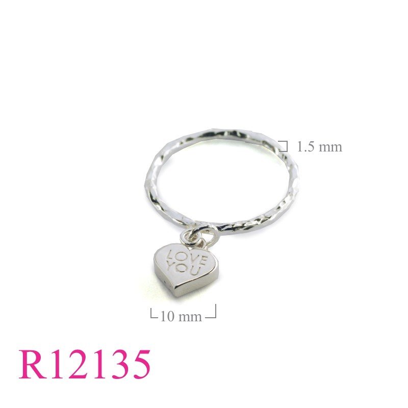 Ring, hammered wire and hanging heart.