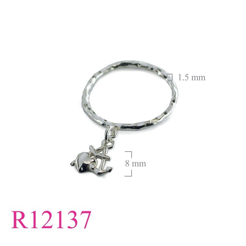 Heart Ring, Cross Ring, hammered wire and hanging   abchor.