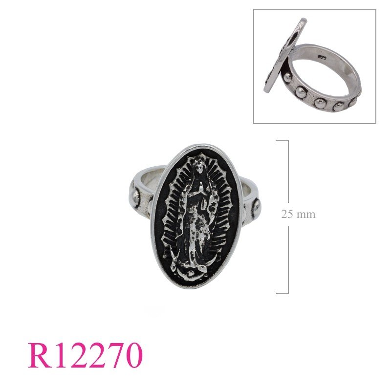 Ring, oval Guadalupe Mary with 10 dots on shank.