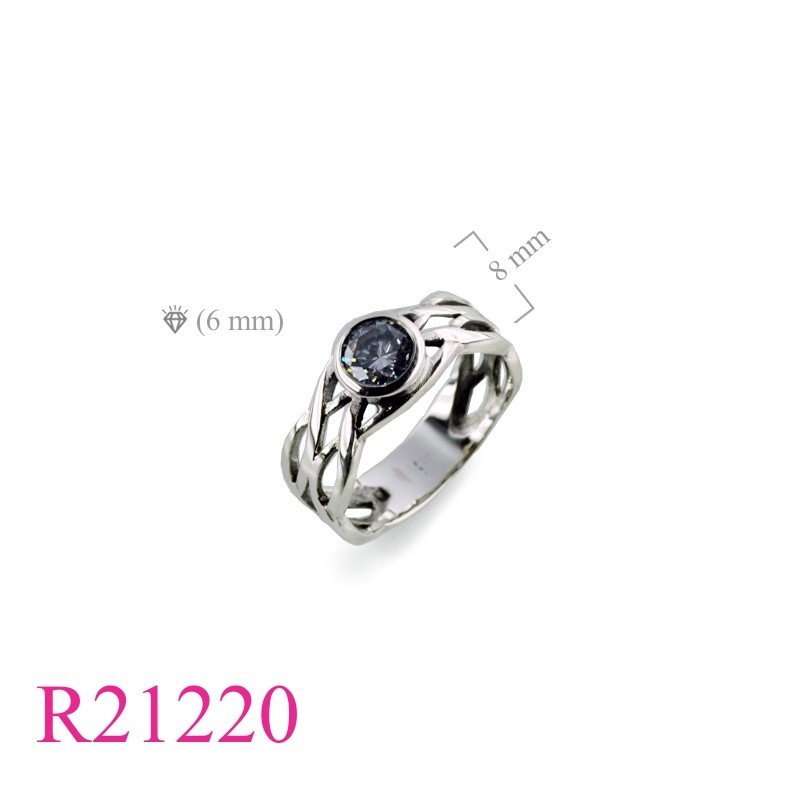 Band CZ Ring, Cross Ring,  lines with 6mm round CCZ stone.