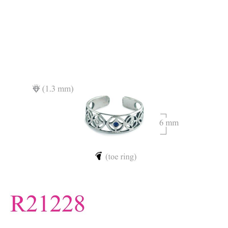 openwork design toe ring with a small Sapphire crystal.