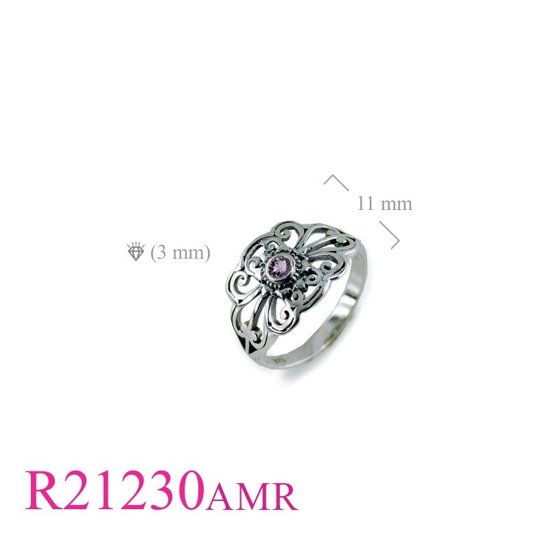 Ring, openwork with round Real Amethyst.