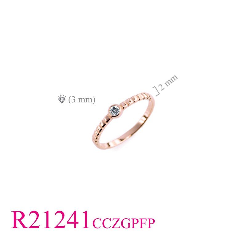Gold Plated Ring, CZ Ring, 3mm round CCZ with Flash Pink Gold plated.