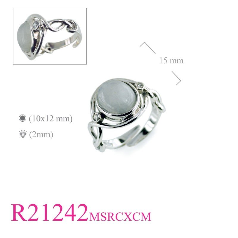 Moon Ring, CZ Ring, twist wires design with oval Moonstone and small CCZs.