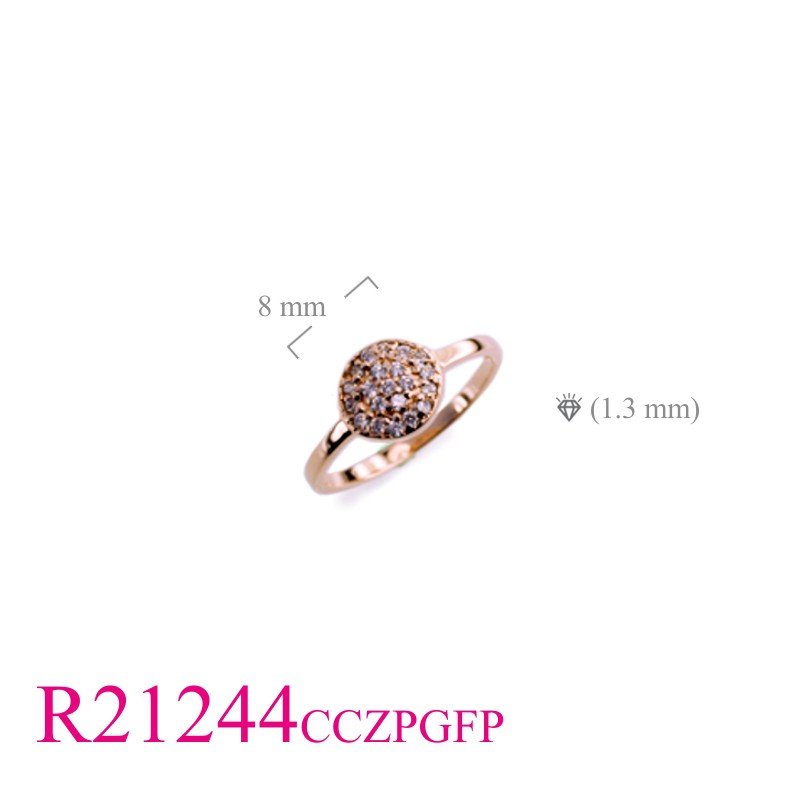 Gold Plated Ring, CZ Ring, Flash Pink Gold plated round with small CCZs.