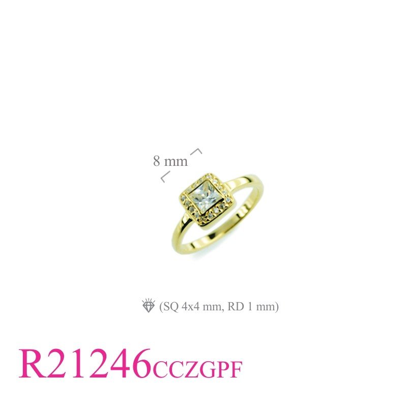 CZ Ring, square CCZ, small CCZs around with Flash Pink Gold plated.
