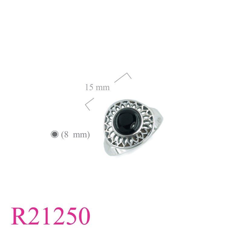 Sunflower Ring, openwork sunflower and round cabochon stone.