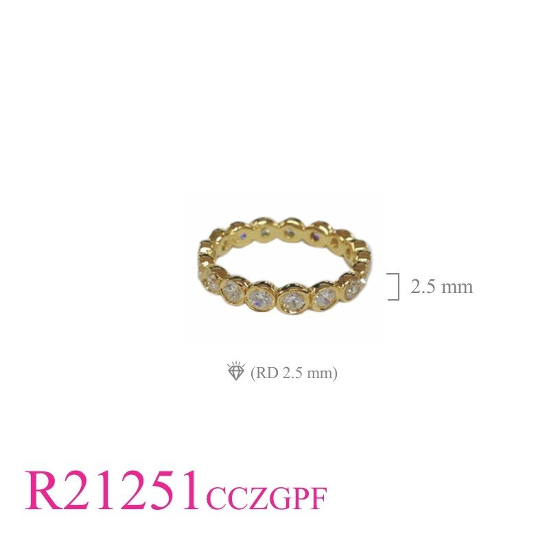 Gold Plated Ring, CZ Ring, 2.5mm round CCZs around with Flash Gold plated.