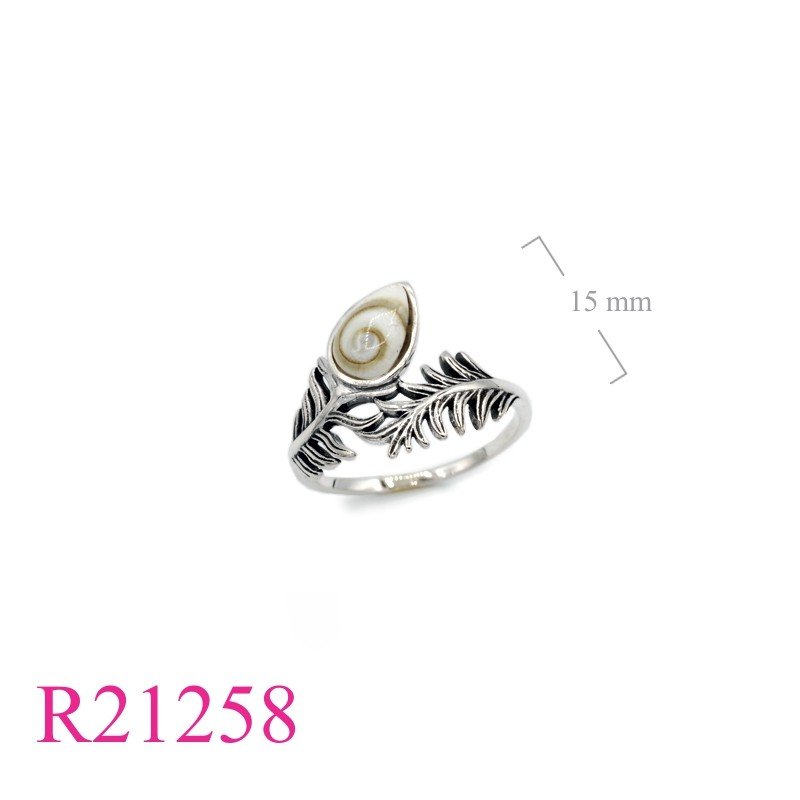 Peacock Ring, Shell Ring,  feather with swirl .
