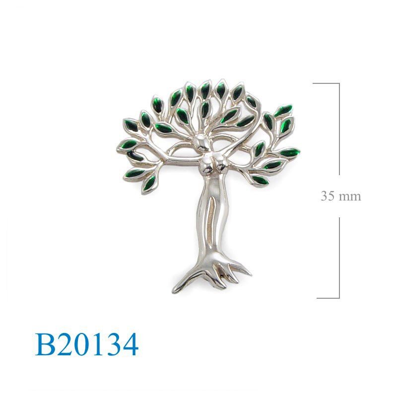 Brooch, woman tree enamel.