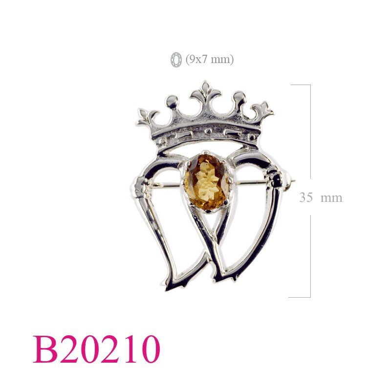 Brooch, small unsymmetrical Luckenbooth with 9x7mm oval stone.