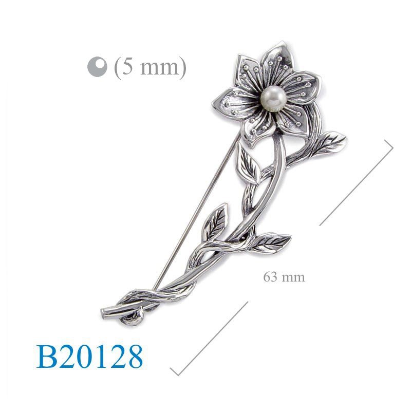Flower Brooch, flower with 5mm poly perl.