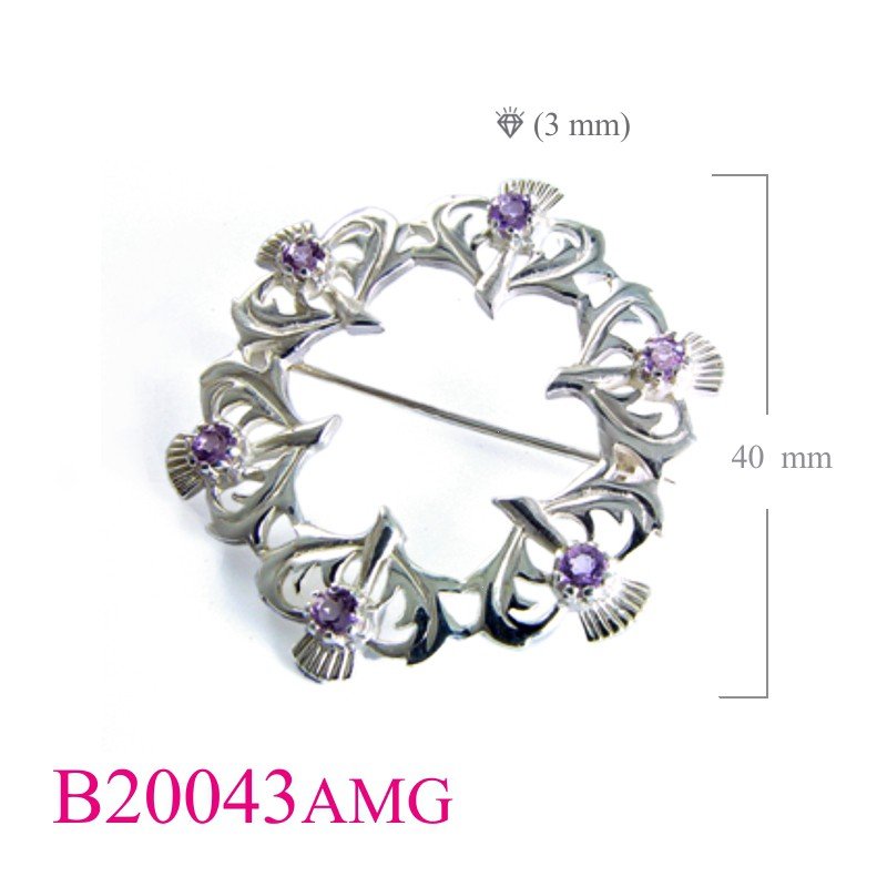 Brooch,6 Thistles Amethyst Glass.