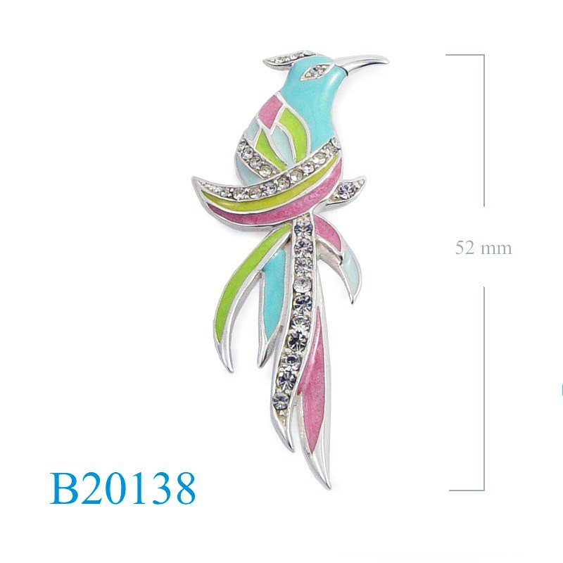 Bird Brooch, enamel bird with small crystals enamel.