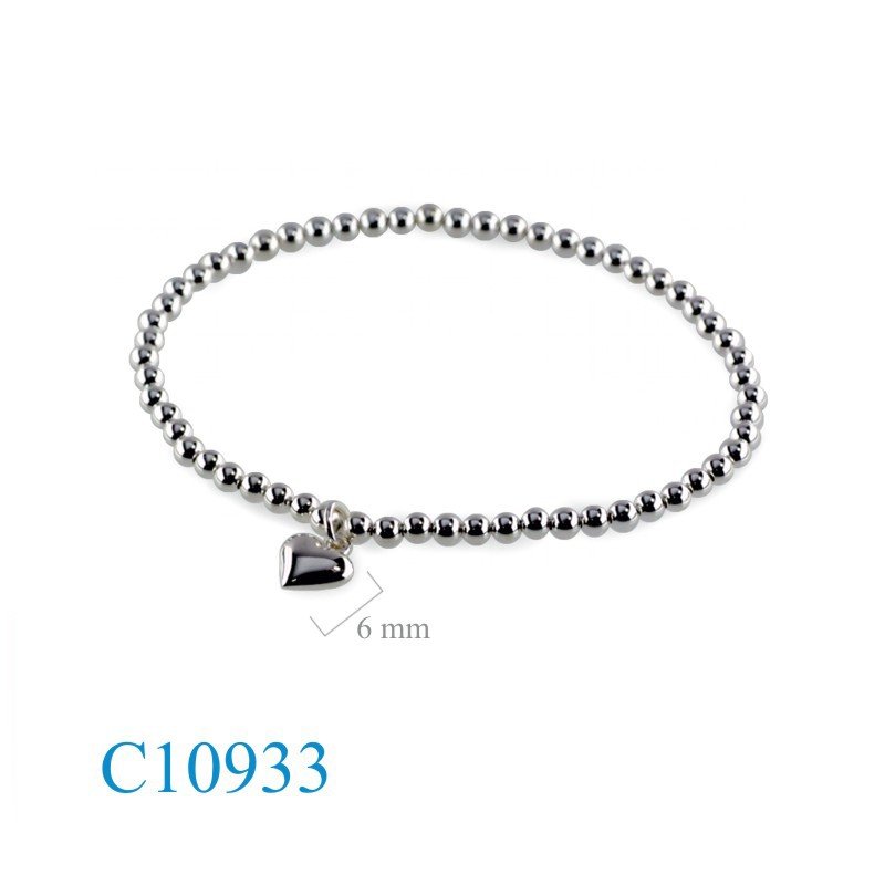 Bracelet, 3mm balls elastic string, 8mm puff heart.