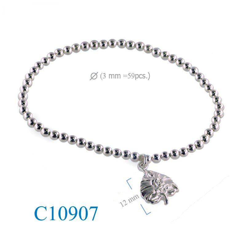 Bracelet, 3mm balls elastic string and hanging Buddha charm.