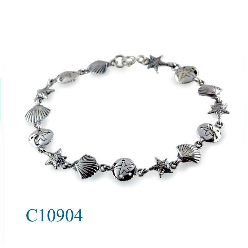 Beach Bracelet, 7.5 inches starfish, sand dollars, and clams