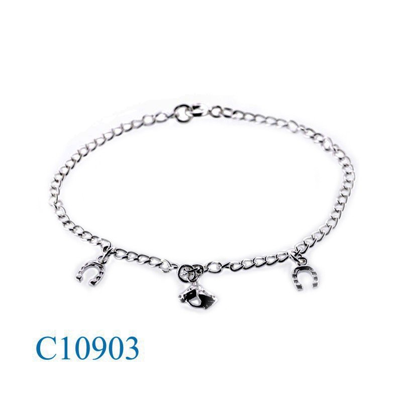 Bracelet, hanging horse head and horseshoes.