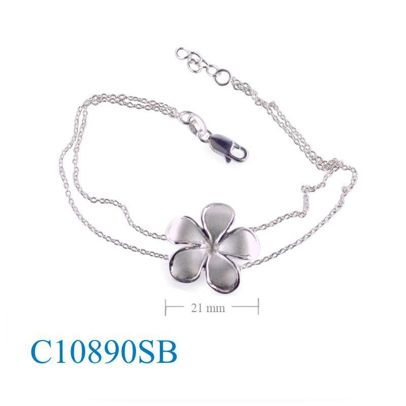 Flower Bracelet, Plumeria Bracelet, 21mm sandblast and 2 stands chains.